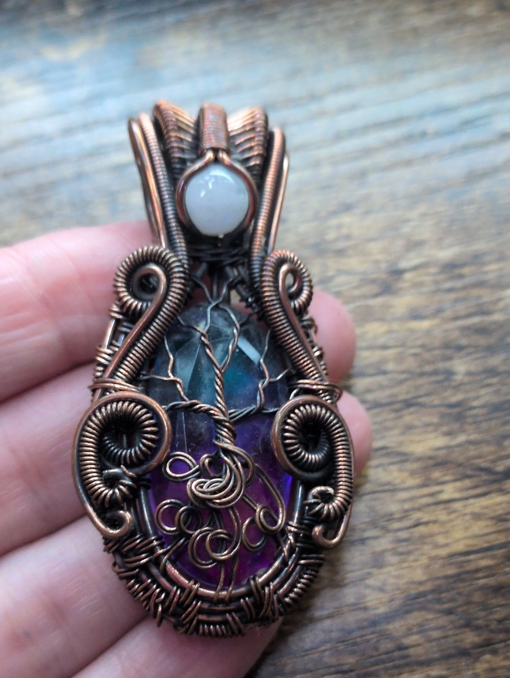 Handmade Copper Wire Multi Tourmaline Purple & Blue  Pendant
